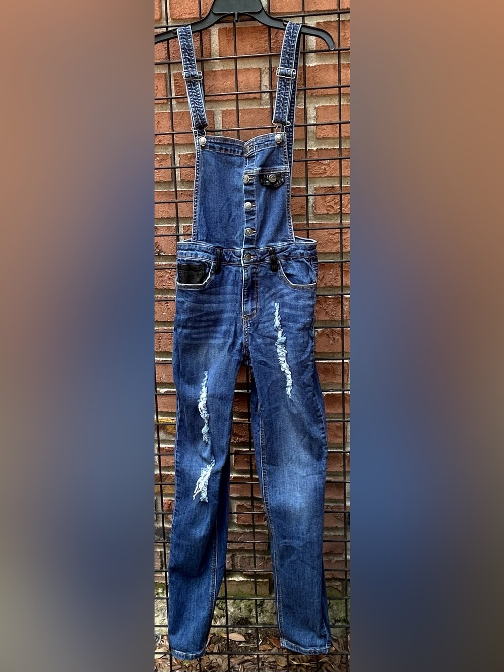 Blue Distressed Denim Overalls Jeans